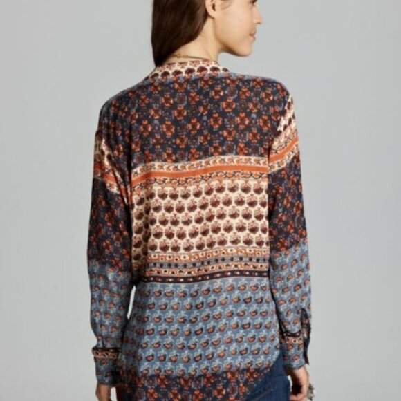 Free People Blue Patchwork Caravan Button Down Top Blouse Size M - Picture 5 of 11